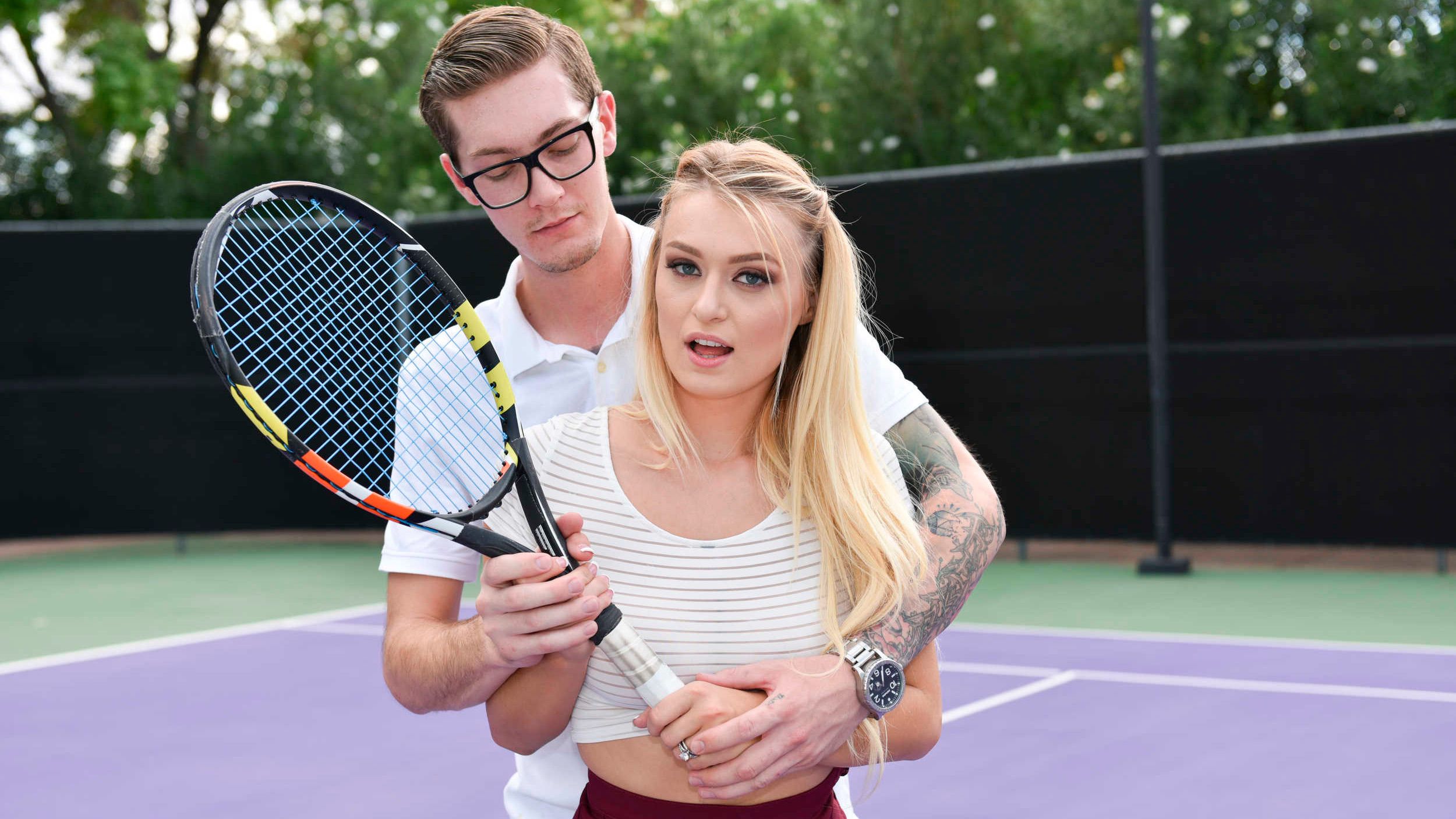 Outdoor sex on the tennis field with a good busty blonde Natalia Starr pic